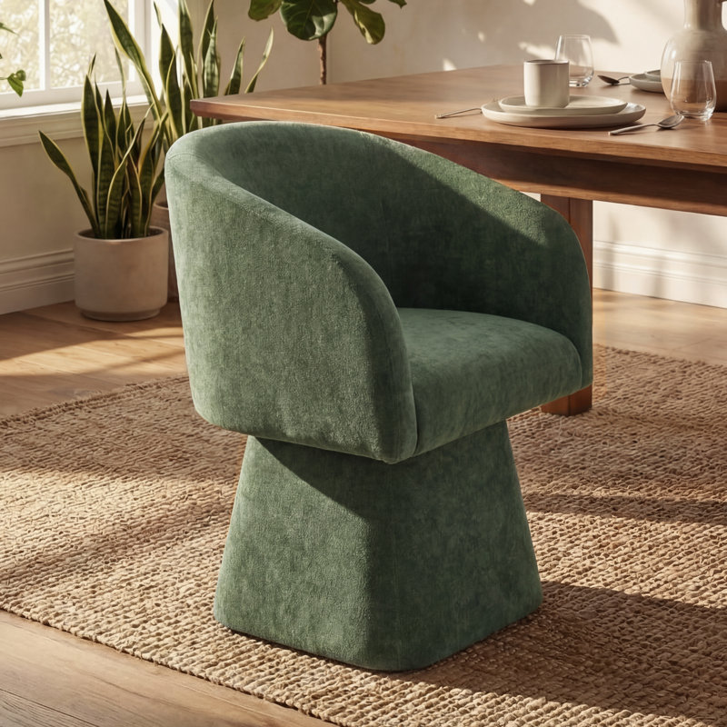 Upholstered Swivel Barrel Dining Chairs, Chenille Accent Chairs, Deep Cushion Seat (Set Of 2), Green