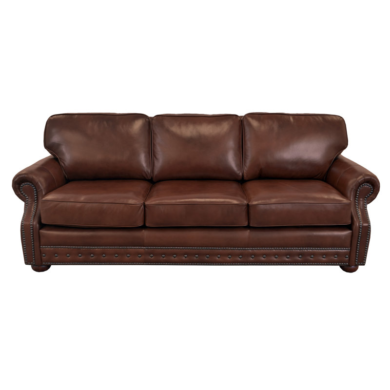 Speroni 100" Genuine Leather Rolled Arm Sofa, Brompton Brown Genuine Leather