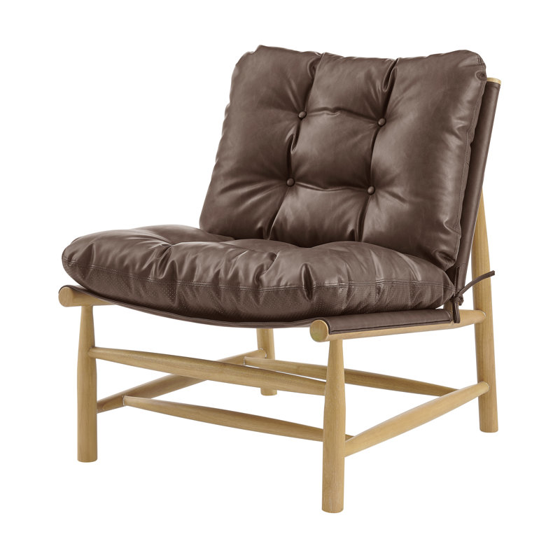 Pihu Faux Leather Tufted Accent Chair, Casa Brown Faux Leather