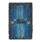Vintage Swedish Rya Runner With Blue And Gray Geometric Pattern -  Rug & Kilim