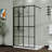 46" W × 72" H Walk-in Shower Screen Black Framed Grid Pattern Tempered Glass Fixed Shower Panel Single Panel Wet Room Shower Door-125933591