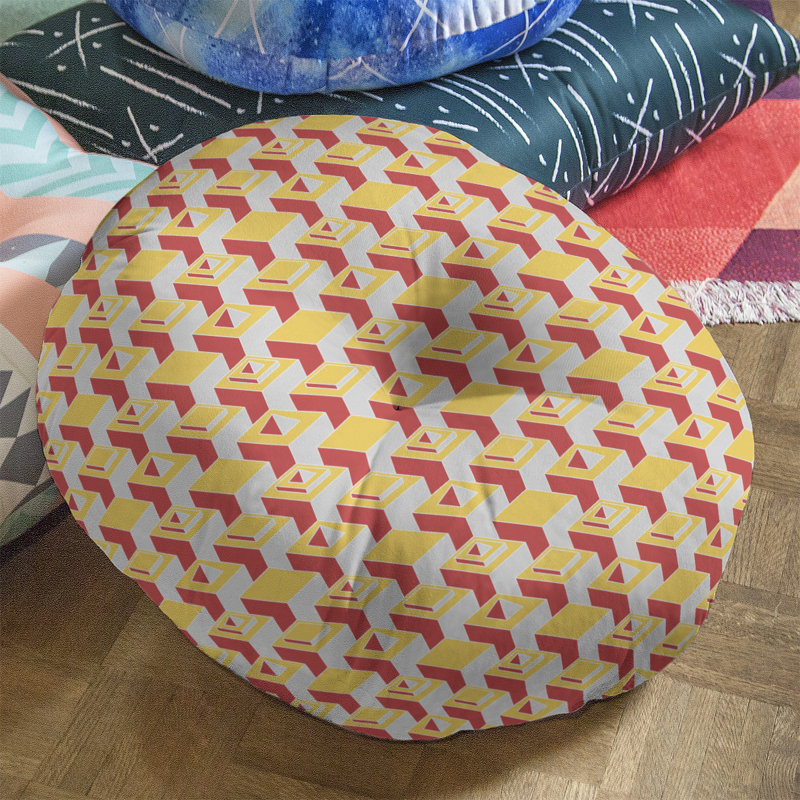 Coussin de sol à motif de gratte-ciels classiques, 26 po x 26 po, Jaune/rouge