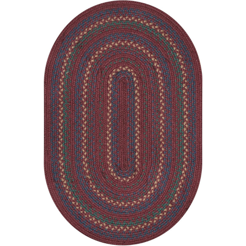 Jamestown Braided Jute Reversible Burgundy/Blue/Cream Rug, Oval 8' x 10'