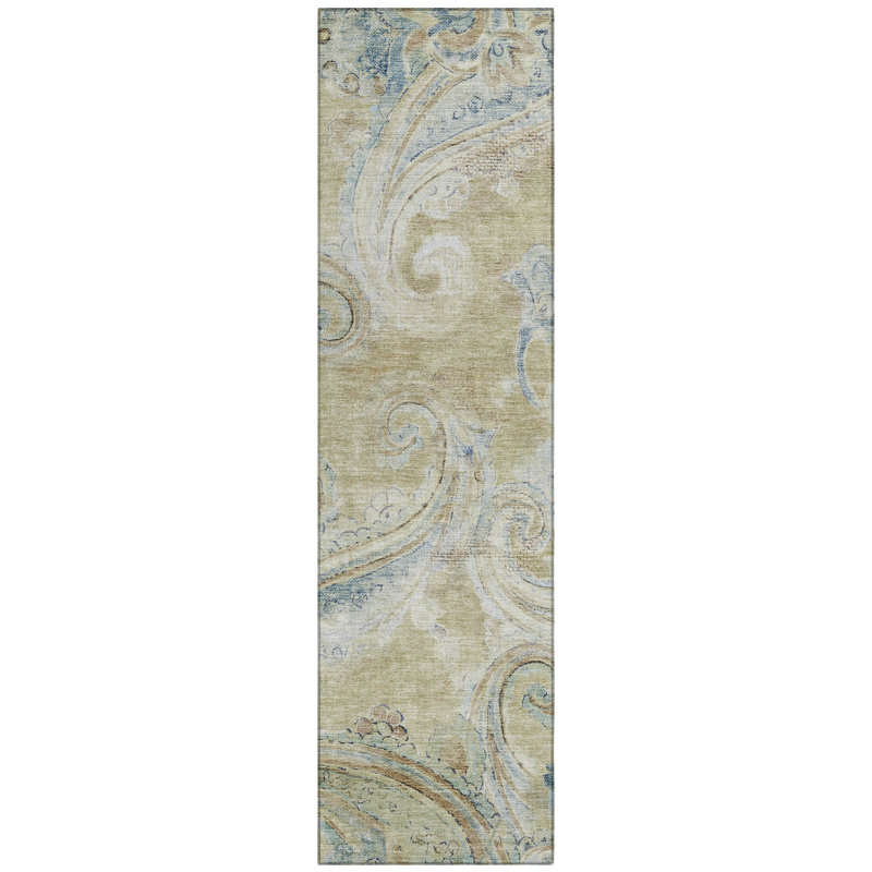 Machine Washable Indoor/Outdoor Chantille ACN2748 Paisley Rug, 2'3" x 7'6" Runner, Wheat