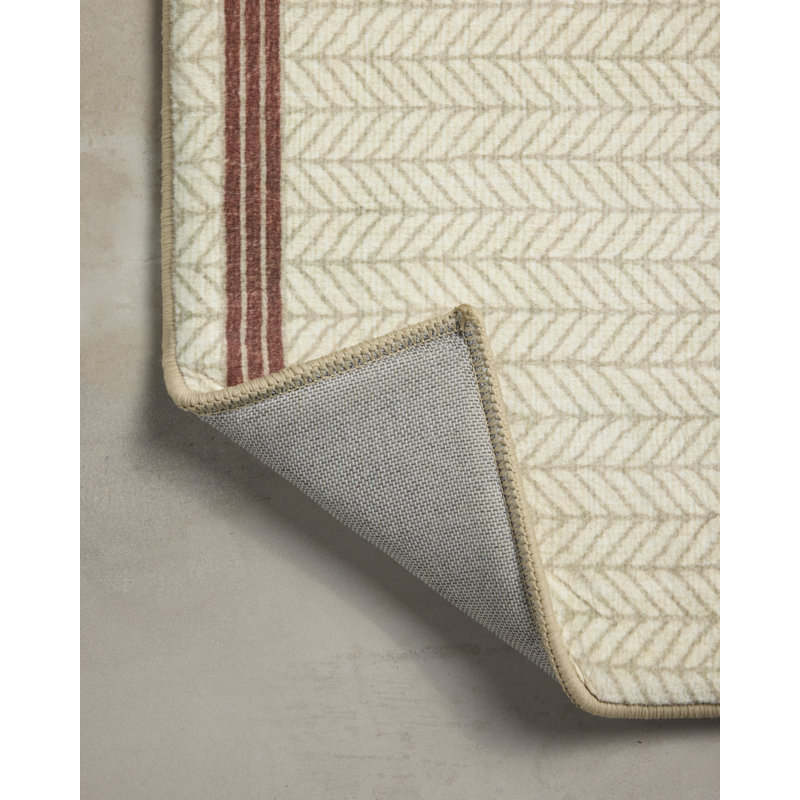 Tapis de bain Chris Loves Julia x Loloi Marvin bleu/ivoire, 1 pi 9 po x 5 pi, Ivory / Brick