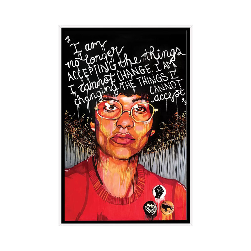 Angela Davis - impression d'art graphique, Pas de tapis, H 26 po x l 40 po x 1,5 po, Toile blanche encadrée