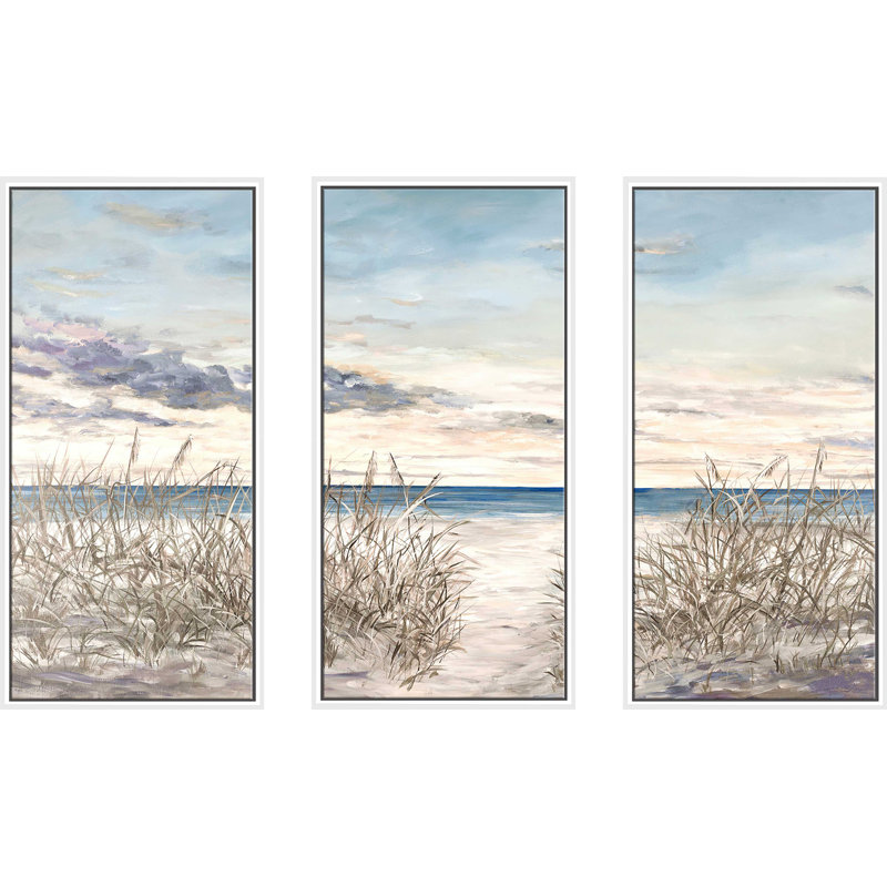 Peaceful Beaches - 3 pièces, peinture sur toile à cadre flottant, L 52,5 po x H 33,5 po
