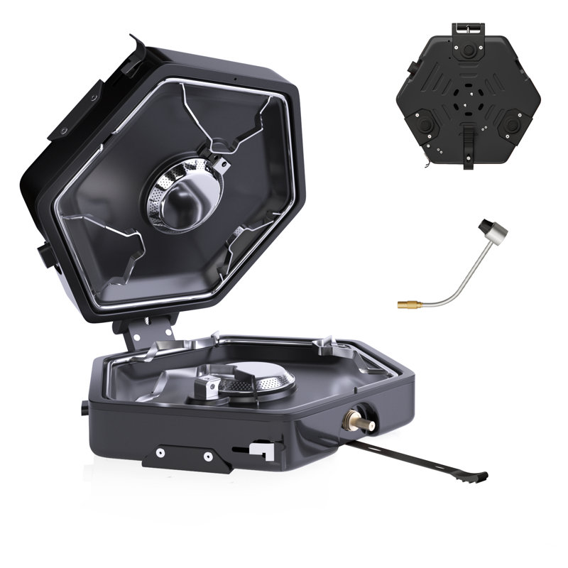 Propane 2 Burner Camping Stove With Carrying Bag, Portable Folding Gas Stove For Camping, Backpacking Camp Stove For Outdoor Cooking, With 17,000 Btu Adjustable Burners For Bbq,  Black