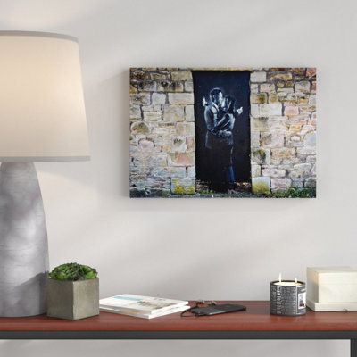 Mobile Lovers Banksy Graffiti - Wrapped Canvas