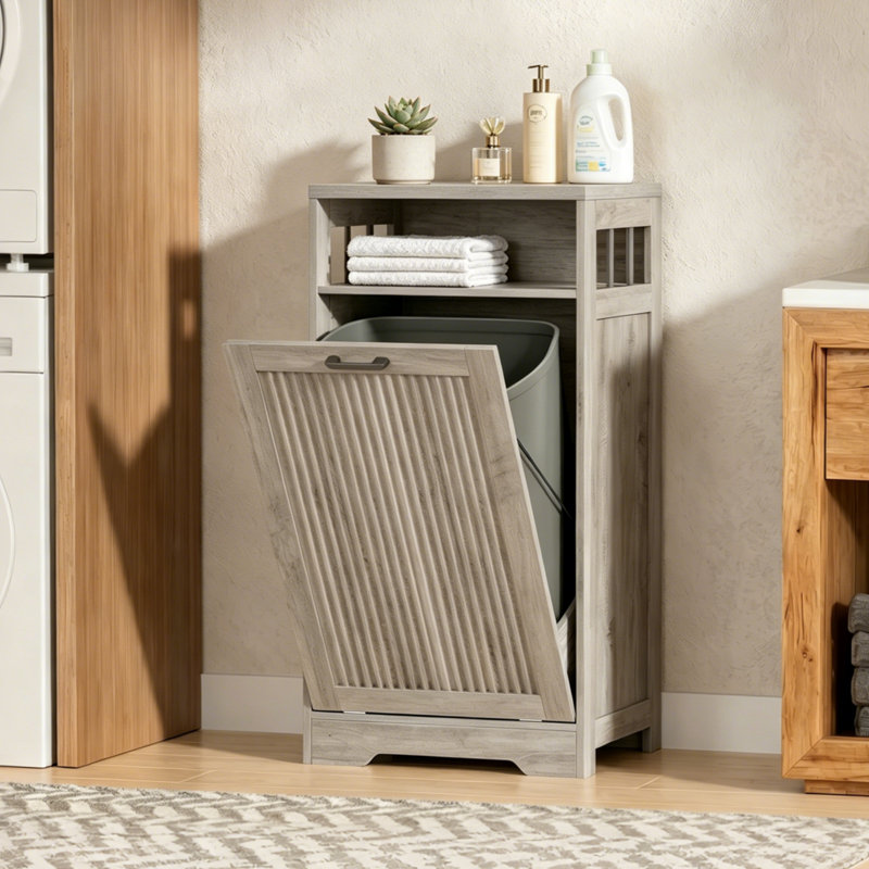 Armoire à ordures inclinable 13 gallons - Conception cannelée avec tablette de rangement ouverte, Gris, 13 gal