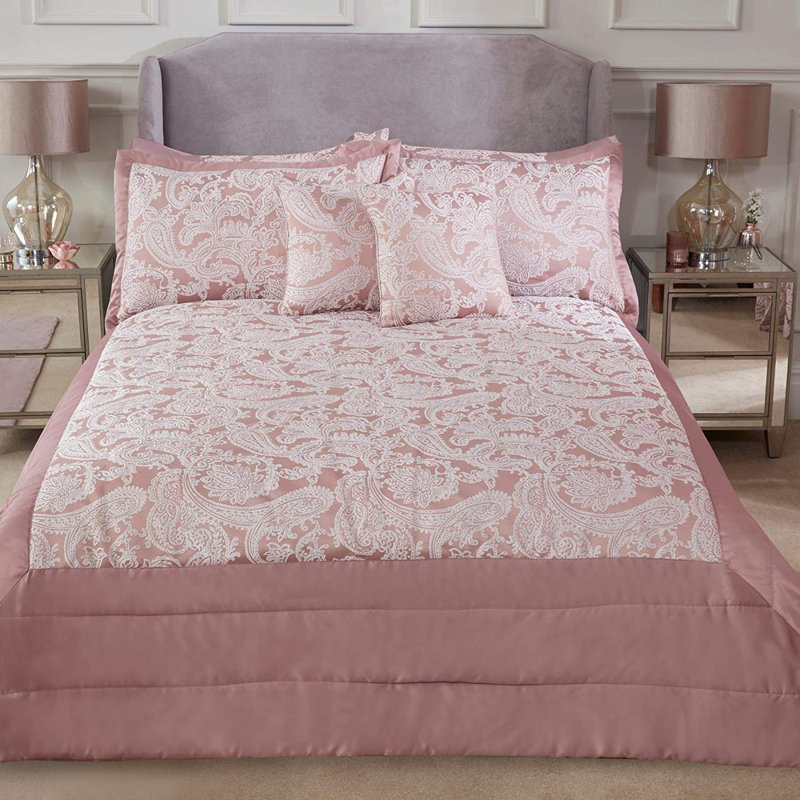Engleman Polyester Paisley Bedspread with Pillow Shams, Blush