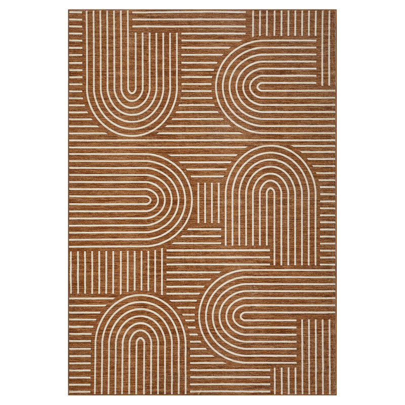Modern Living Room Rug 6x9 Washable Rug Non Slip Rubber Backing Abstract Stripe Carpet Non Shedding Foldable for Bedroom Nursery Dining Room Camel