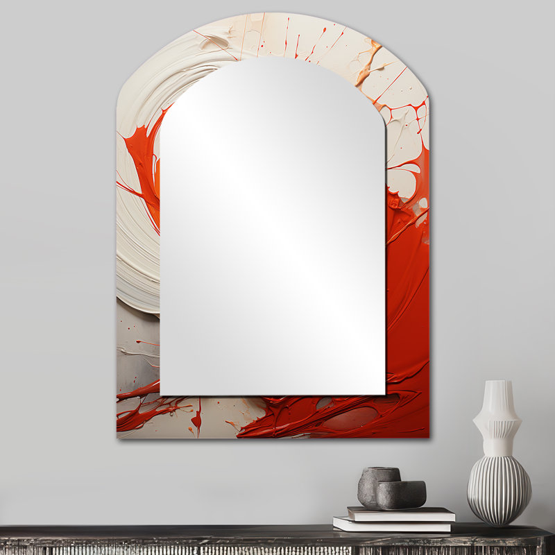 Red Spiral Chaos Unleashed - Grand miroir mural arqué sur métal, 34 po x 25 po