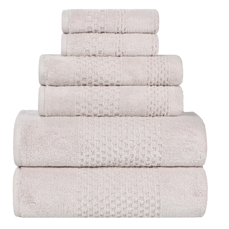 Playa Zero Twist Cotton Medium Weight Solid Waffle Textured Towel Set, Silver, 6 Pc Towel Set (2-Bath, 2-Hand, 2-Face)