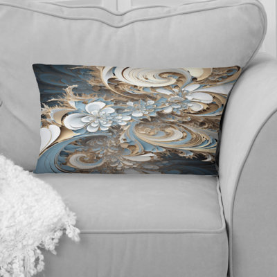 Blossoming Fractal Flower In White And Blue I - Fractals Printed Throw Pillow