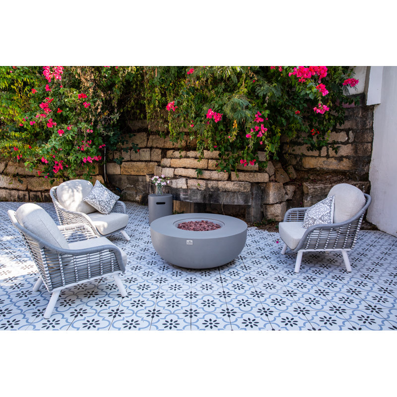 Eclipse 44" Dia x 17" H Round Concrete Outdoor Fire Pit Table, Propane, Gris clair