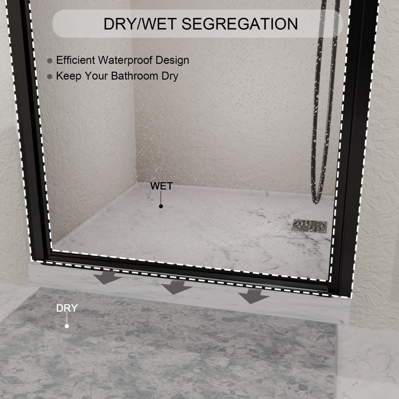 Porte de douche pivotante semi-sans cadre Solvyn avec verre trempé de 1/4 po et largeur réglable, 32"