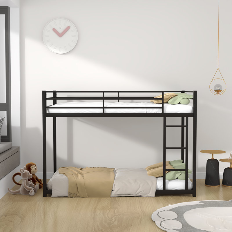 Archil Metal Bunk Bed, Low Bunk Bed With Ladder, Twin Over Twin, Black