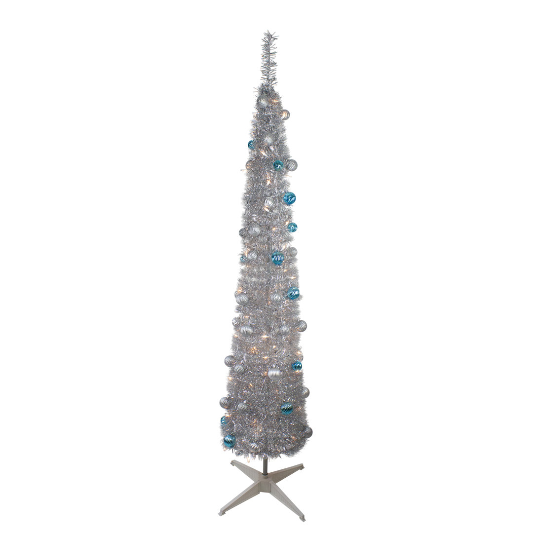 6' Pre-Lit Silver Pre-Decorated Pop-Up Artificial Christmas Tree Northlight Seasonal