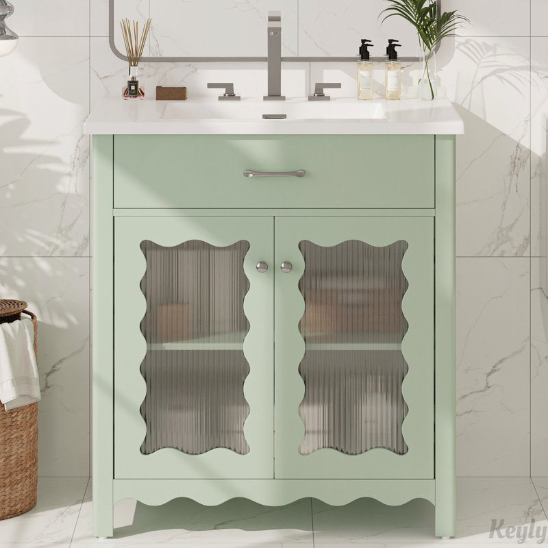 Meuble-lavabo 31 po avec verre trempé, Vert / Argent
