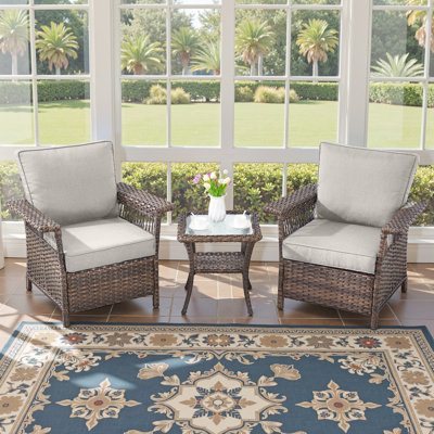 Anferney All-Weather Wicker Outdoor Chairs With Cushion And Side Table