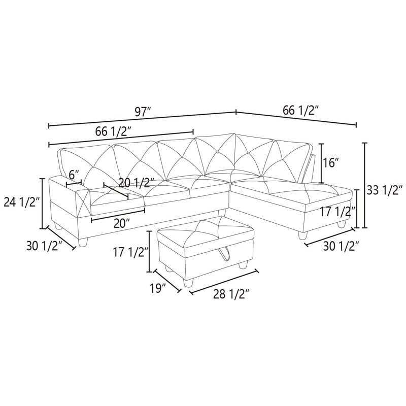 103" Verona Flannel 2-Piece Sectional Sofa Set With Chaise , Right Hand Facing, Off White Microfiber/Microsuede