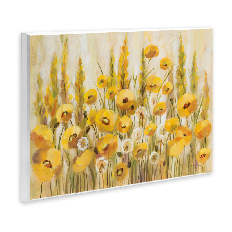 Plaque murale champ jaune de coquelicots, design par Silvia Vassileva, 10" H x 15" W
