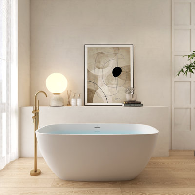 59.05“Solid Surface Bathtub, Freestanding Soaking Bathtub