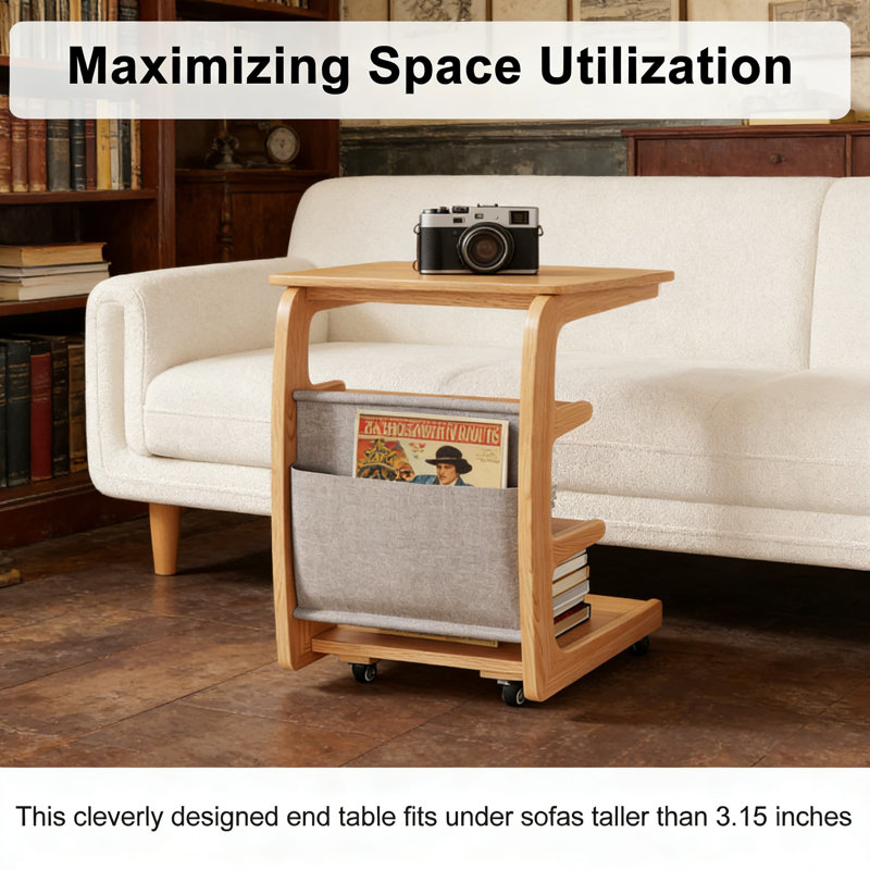 4-Tier Rolling Couch Desk With Lockable Wheels, Adjustable Angle Side Table With Storage, Space-Saving End Table For Living Room, Bedroom, And Office