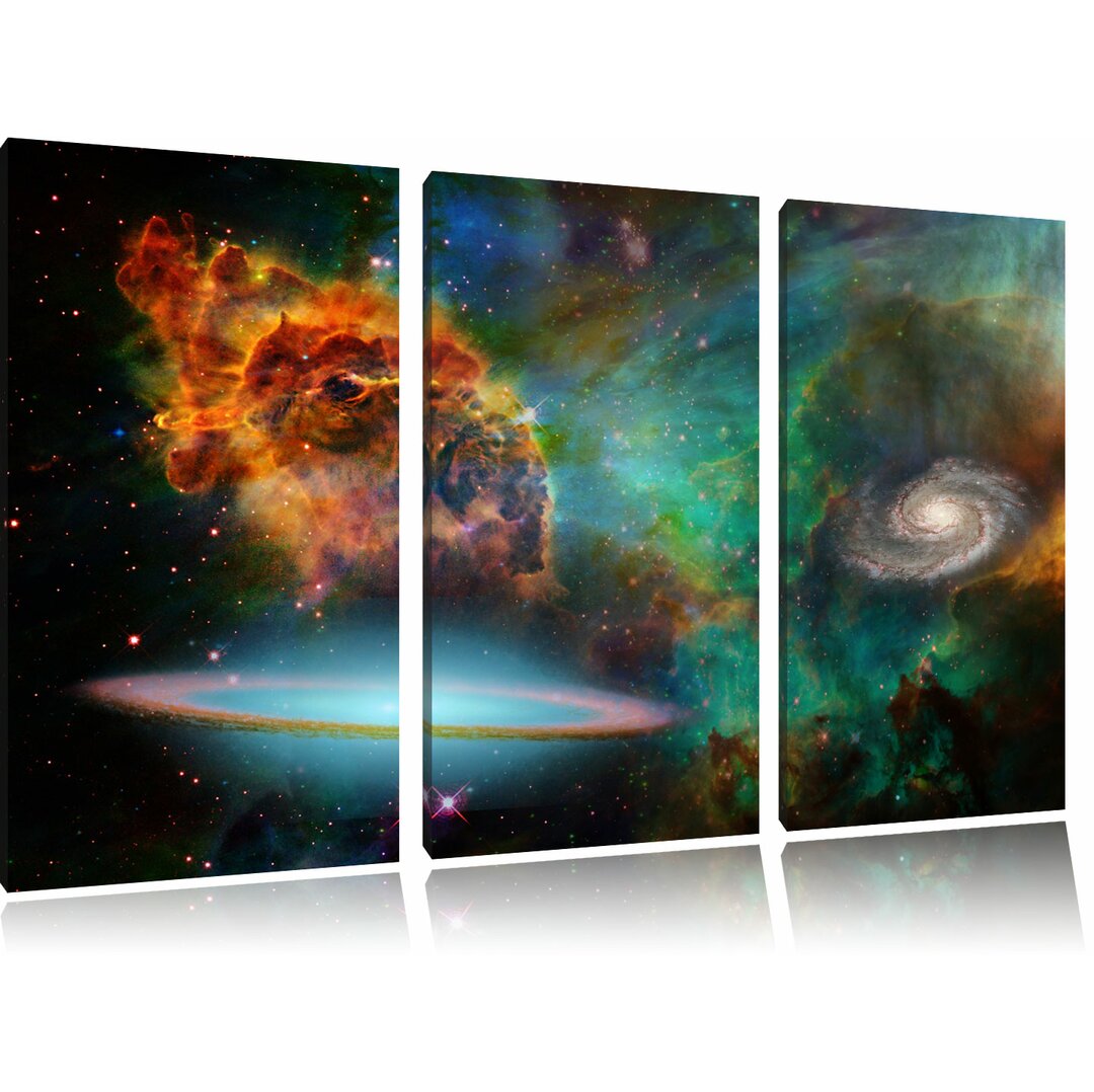 3-tlg. Leinwandbilder-Set „Galaxy mit Sternennebel", Grafikdruck