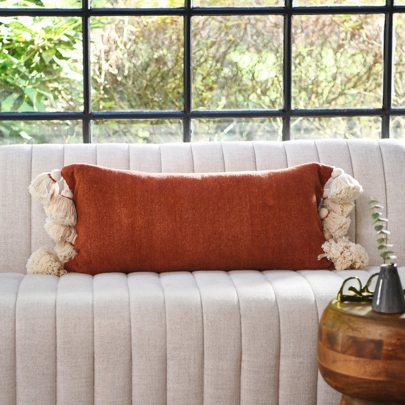  Housse de coussin rectangulaire 100% coton et insert, Brun, 14 po x 20 po