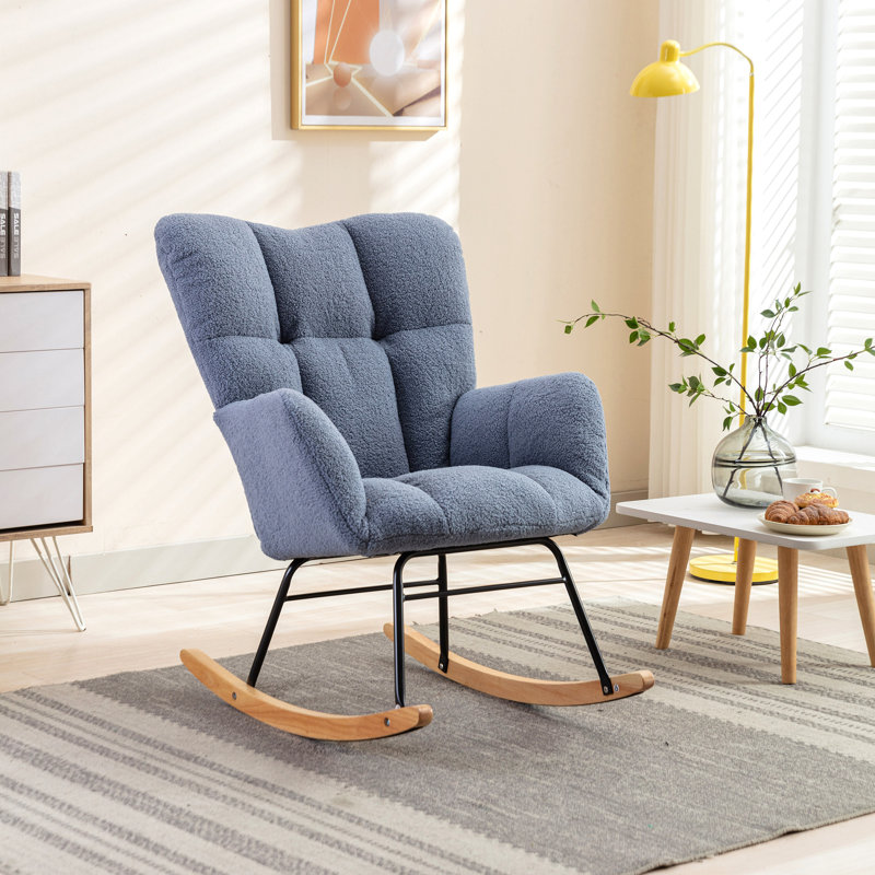 Chaise berçante moderne Marsa, Teddy bleu clair