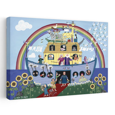 Noah'S Ark Rainbow Colorful Playful Whimsical Bird Sunflower Ocean Landscape Wall Art Print