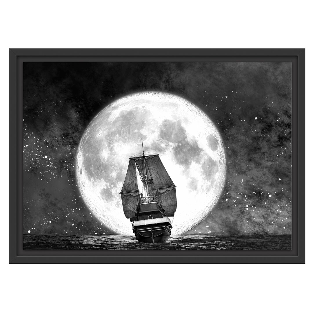 Gerahmtes Wandbild Segelschiff bei Vollmond