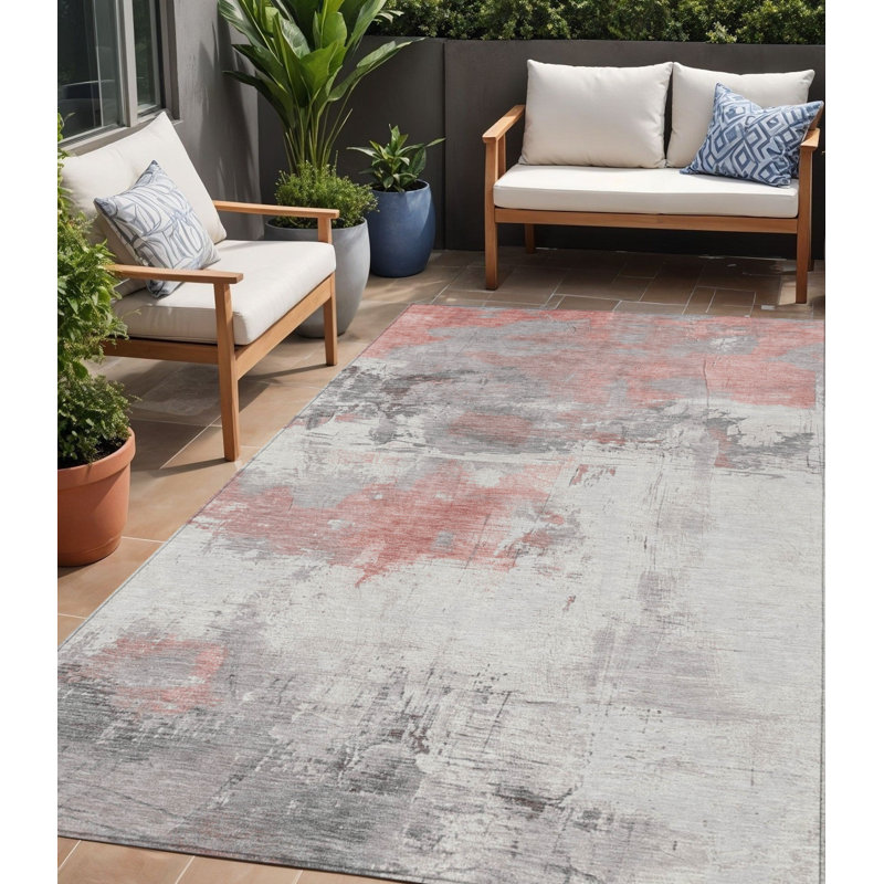 Tapis extérieur lavable abstrait corail et gris 5 pi x 8 pi
