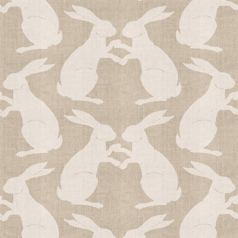 Kids Rabbits 10' L x 24" W Peel and Stick Wallpaper Tile, Raw Linen, Self-adhesive