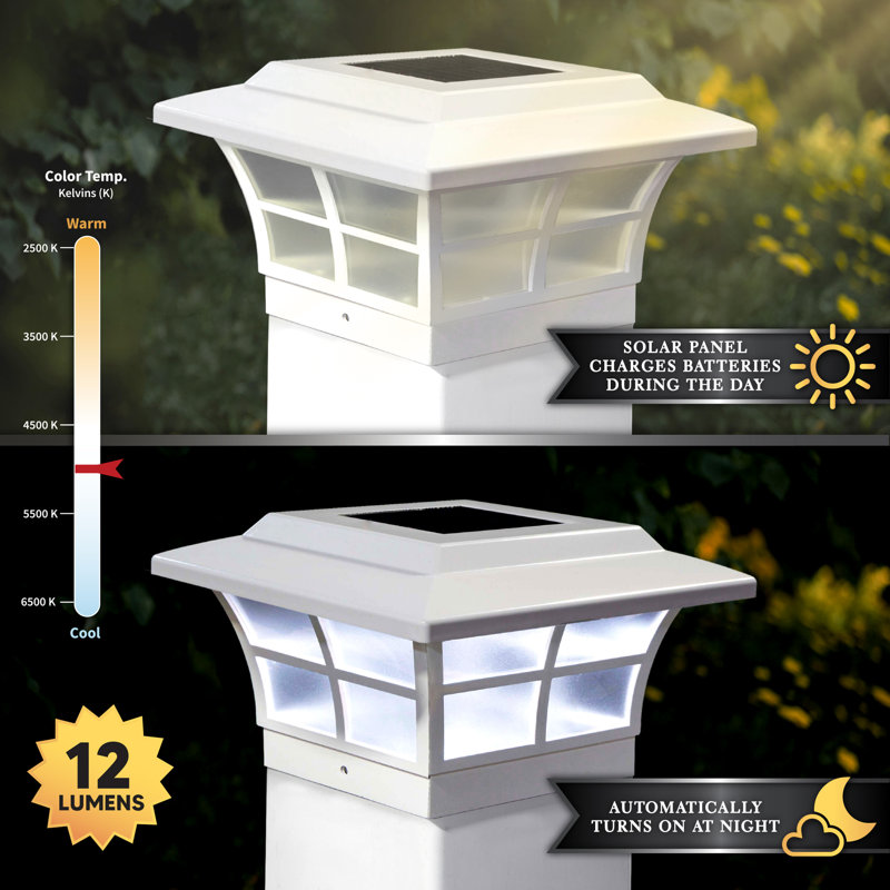 White Pvc Integrated LED Fence Post Cap Light 5 In. X 5 In. with Base Adapter Included