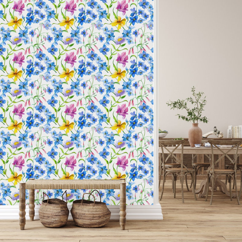 Panneau de papier peint fleurs bleues L 18,75 pi x l 25 po