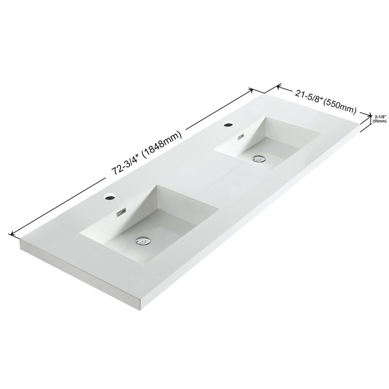 Dowell 72.75'' Rectangular Drop-in Double Bathroom Vanity Top With Overflow