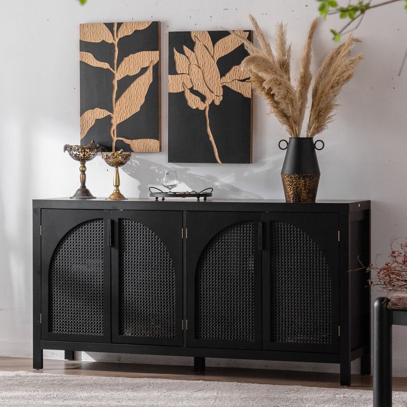 Buffet de rangement moderne avec porte en rotin artificiel et buffet moderne