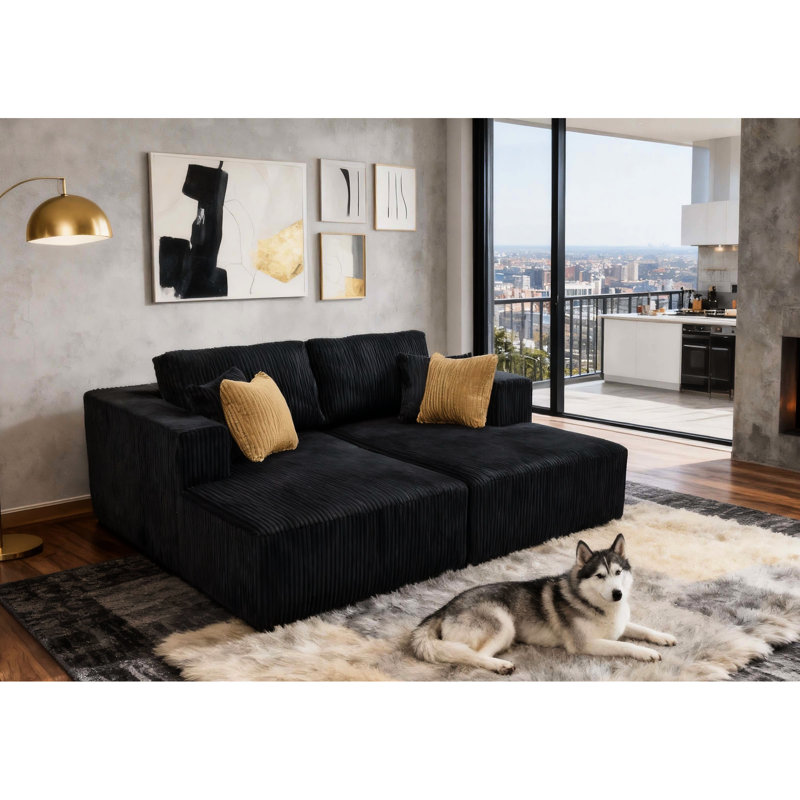 Chaises doubles double rembourrées en velours côtelé, noir, confort instantané, sans assemblage, 76 po de profondeur, 64 de largeur, 34 de hauteur, 132 lb, rembourrage en mousse avec siège coussiné,