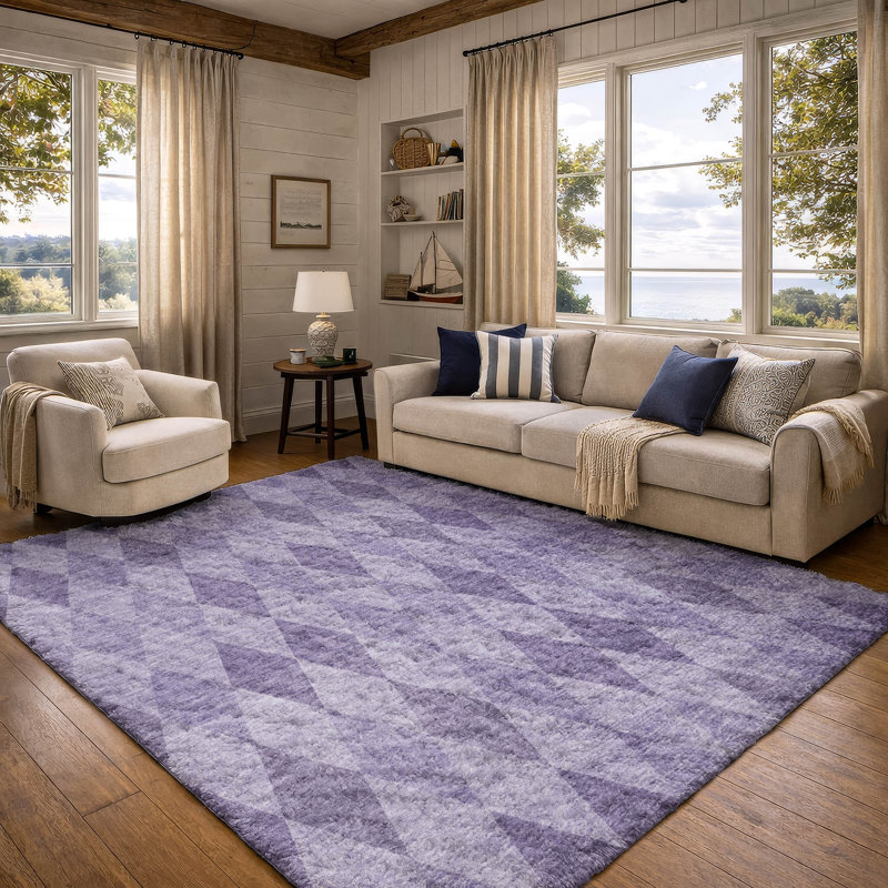 Premium Machine Washable Dream Shag ADS561 Geometric Rug, 5' x 7'6", Purple