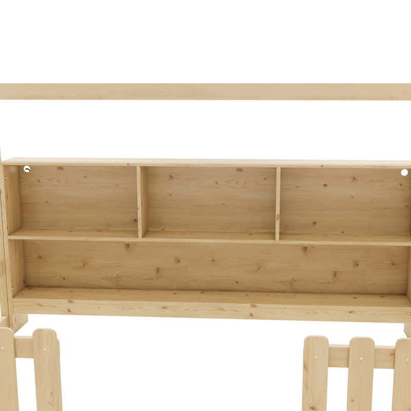 Lit simple naturel avec garde-corps et tablette, Naturel