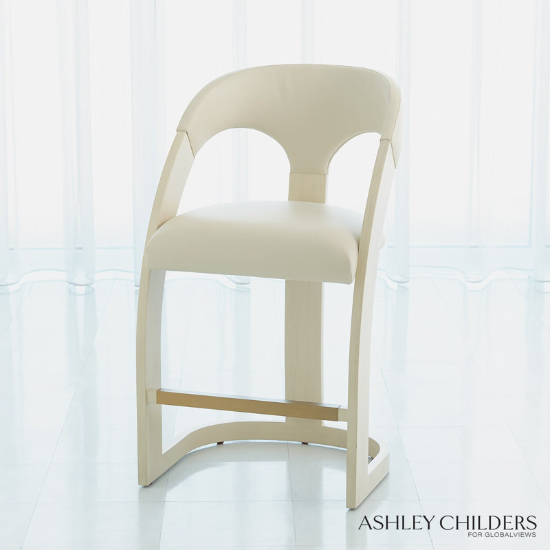 Antique Leather Delia Stool, Cream/White, Counter Stool (26.5" Seat Height)