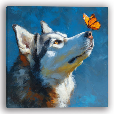 Husky with Monarch Wrapped Canvas Wall Art