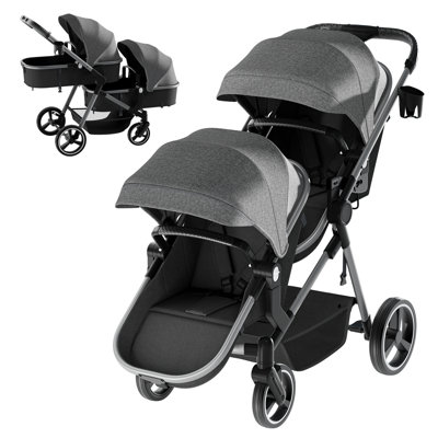 Foldable Twin Stroller With Adjustable Backrest