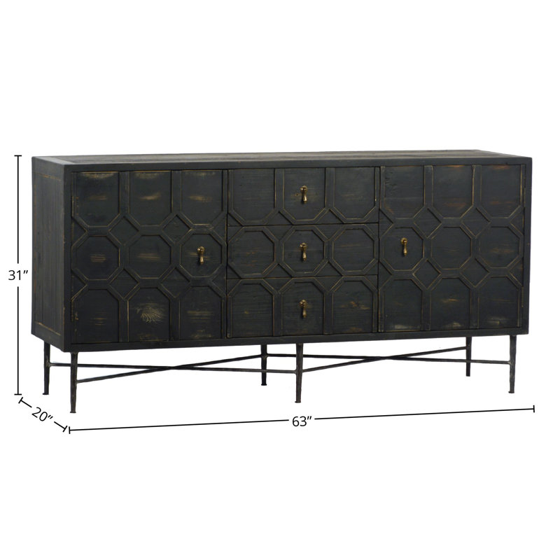 Harten 63-Inch Reclaimed Pine And Iron 2-Door 3-Drawer Sideboard