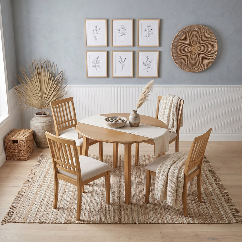 Ensemble de salle à manger extensible 5 pièces avec rallonge rabattable et 4 chaises rembourrées, peu encombrant