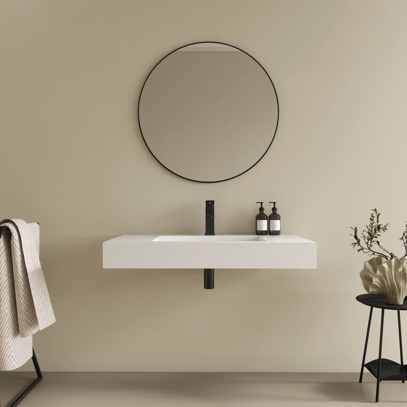 Meuble-lavabo de salle de bain 30 po x 19 po en résine solide avec trou pour robinet