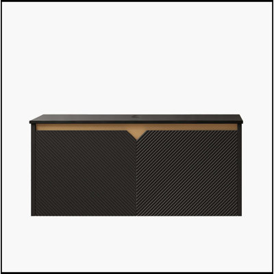 RUBEN 36" Wall-Mounted Black Plywood Cabinet And Black Sintered Stone Countertop, NO Basin, NO Faucet And Sink Cover